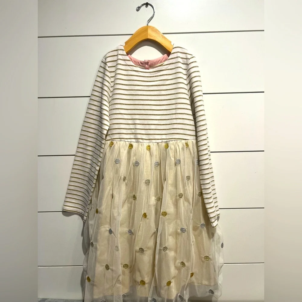 Mini Boden Gold accent polka dot tulle Party Dress- Girls 9-10Y